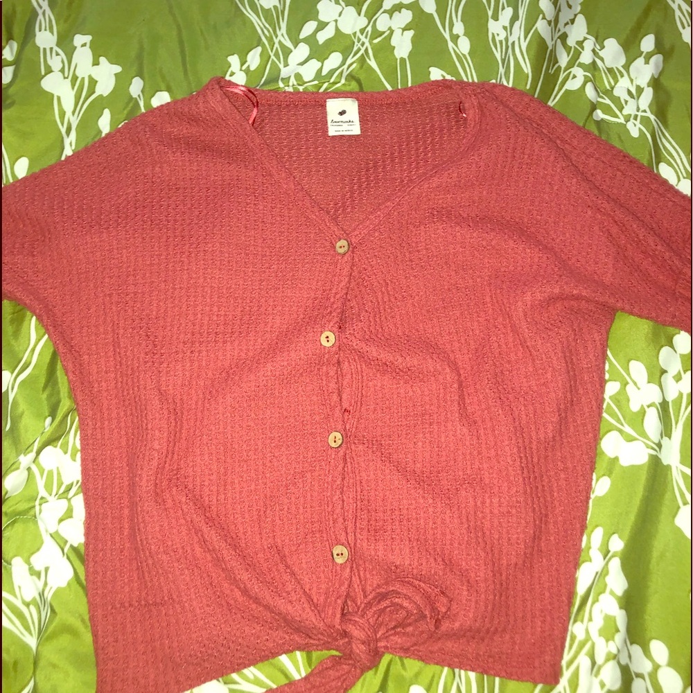 Knit long sleeve top with tie front